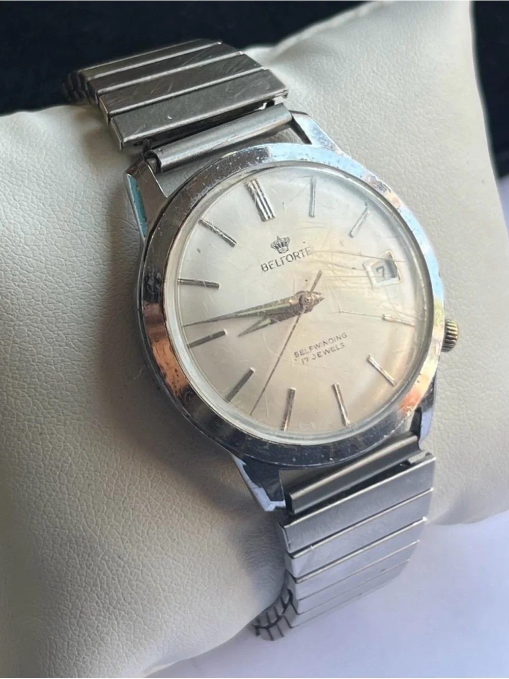 Vintage Belforte Men's Silver mechanical auto Watch - Classic White Dial